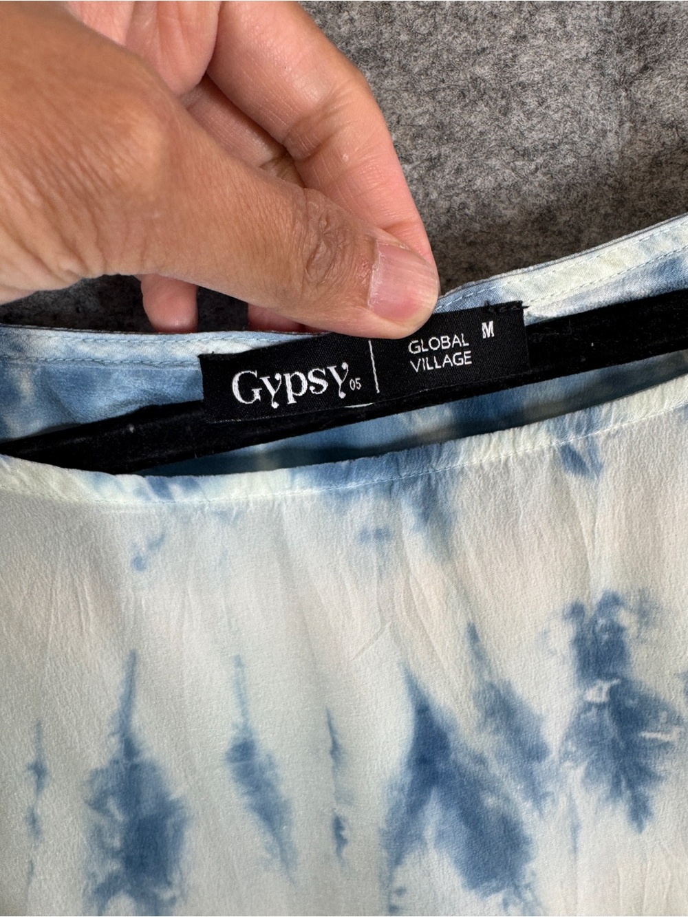 Gypsy 05 Silk Tie Dye Blouse Blue White Medium Boho Resort Top Summer Vacay - Picture 15 of 16